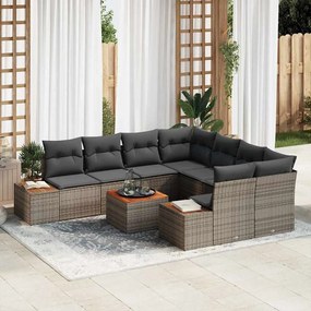 vidaXL Σετ Καναπέ Κήπου με μαξιλάρι 9 pcs Γκρι Πολυ ράταν