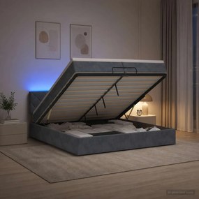 vidaXL Κρεβάτι Ottoman με Στρώμα και LED Σκούρο Γκρι 200 x 200 cm