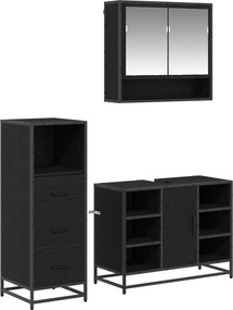 vidaXL Σετ Επίπλων Μπάνιου με ράφι 3 pcs Μαύρη Οξυά Επεξεργασμένο ξύλο