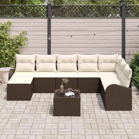 vidaXL Σετ Καναπέ Κήπου με μαξιλάρι 9 pcs Καφέ Πολυ ράταν