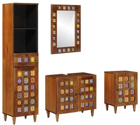 Σετ Επίπλων Μπάνιου με συρτάρι 4 pcs Καρυδιά Στερεό ξύλο μάνγκο