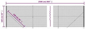 vidaXL Συρματόπλεγμα Περίφραξης Ανθρακί 1,6 x 25 μ. με Βάσεις Φλάντζα