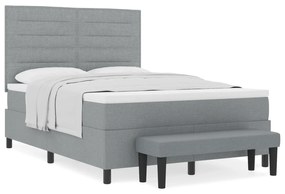 vidaXL Κρεβάτι με Ελατήρια και Στρώμα & Πάγκος Ανοιχτό Γκρι 160x200 cm Ύφασμα