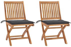 vidaXL Καρέκλες Κήπου 2 τεμ. από Μασίφ Ξύλο Teak με Ανθρακί Μαξιλάρια