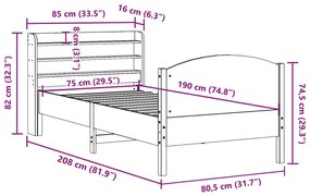 Σκελετός Κρεβ. Χωρίς Στρώμα Καφέ Κεριού 75x190 εκ Μασίφ Πεύκο - Καφέ