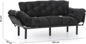 Τριθέσιος Καναπές Κρεβάτι Μαύρο TONNE 70x185x85
