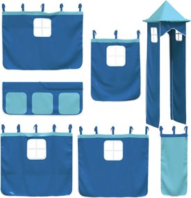 vidaXL Κουκέτα με Τσουλήθρα και Κουρτίνες Μπλε 90x200 εκ.