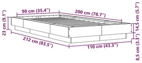 Πλαίσιο Κρεβατιού Γκρι Σκυροδέματος 90x200 εκ. Επεξεργ. Ξύλο - Γκρι