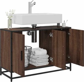 vidaXL ντουλάπι νιπτήρα μπάνιου καφέ δρυς 90x33x60 cm