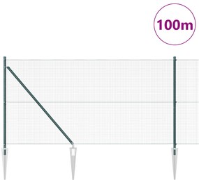 vidaXL Συρματόπλεγμα με 13 Στυλώματα Πράσινο 1x100 μ Μέταλλο