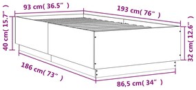 Πλαίσιο Κρεβατιού Γκρι Σκυροδέματος 90 x 190 εκ. Επεξεργ. Ξύλο - Γκρι