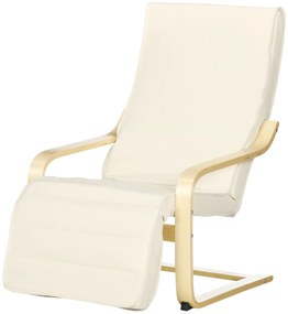 HOMCOM Ξαπλώστρα με μαξιλάρι, υποπόδιο 5 θέσεων, ξύλο οξιάς, έως 120 kg, 66,5 x 94 x 100 cm, Κρεμ λευκό