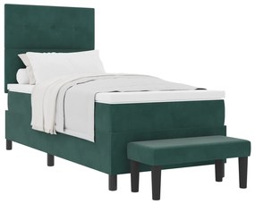vidaXL Box Spring Κρεβάτι με Μαξιλάρι & Πάγκο Σκούρο Πράσινο 80x200 cm Βελούδο
