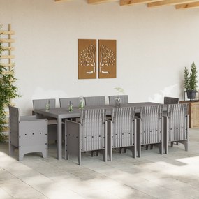 vidaXL Σετ Εξωτερικής Τραπεζαρίας 11 Κομματιών με Μαξιλάρια Ανοιχτό Γκρι Πολυ ρατάν