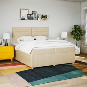 vidaXL Κρεβάτι Boxspring με Στρώμα Κρεμ 200x200 εκ. Υφασμάτινο