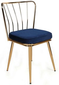 Καρέκλα Yildiz (Σετ 4Τμχ) 974NMB1620 43x42x82cm Blue-Gold Βελούδο, Μέταλλο