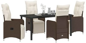 vidaXL Σέτ φαγητού για κήπο με μαξιλάρι 5 pcs Καφέ Πολυ ράταν