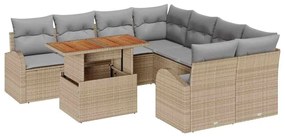 vidaXL Σετ Καναπέ Κήπου με αποθήκευση 9 pcs Μπεζ Πολυ ράταν