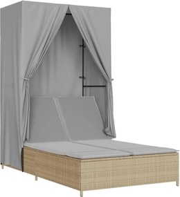 vidaXL Ξαπλώστρα Διπλή Μπεζ από Συνθετικό Ρατάν με Οροφή / Κουρτίνες