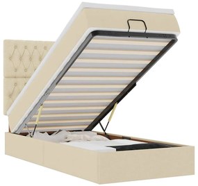 vidaXL Οθωμανικό κρεβάτι με στρώμα &amp; LEDs Cream 100x200 cm Ύφασμα