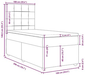 Κρεβάτι Boxspring με Στρώμα Ανοιχτό Γκρι 100x200 εκ. Υφασμάτινο - Γκρι