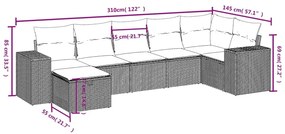 Καναπές Σετ 7 Τεμαχίων Μαύρο Συνθετικό Ρατάν με Μαξιλάρια - Μαύρο