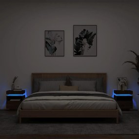 Κομοδίνα με Φώτα LED 2 τεμ. Καφέ Δρυς 40x39x48,5 εκ. - Καφέ