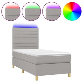 Κρεβάτι Boxspring με Στρώμα &amp; LED Αν.Γκρι 90x200 εκ. Υφασμάτινο - Γκρι