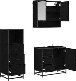 vidaXL Σετ Επίπλων Μπάνιου με ράφι 3 pcs Μαύρη Οξυά Επεξεργασμένο ξύλο