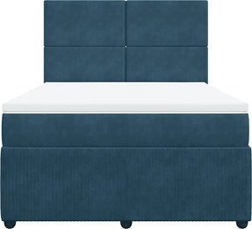 vidaXL Κρεβάτι Boxspring με Στρώμα Μπλε 140x190 εκ. Βελούδινο
