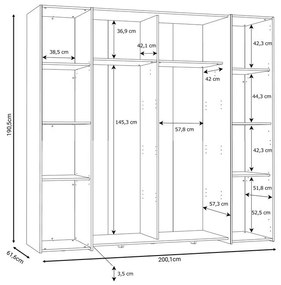 Ντουλάπα ρούχων Closet τετράφυλλη sonoma oak-λευκό μελαμίνης 200x61.5x190.5εκ 200x61.5x190.5 εκ.