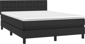 vidaXL Κρεβάτι Boxspring με Στρώμα &amp; LED Μαύρο 140x200 εκ. Συνθ. Δέρμα