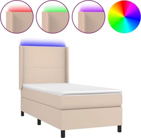 vidaXL Κρεβάτι Boxspring Στρώμα&amp;LED Καπουτσίνο 90x200 εκ. Συνθ. Δέρμα