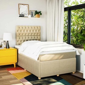 vidaXL Κρεβάτι Boxspring με Στρώμα Κρεμ 120x200 εκ. Υφασμάτινο