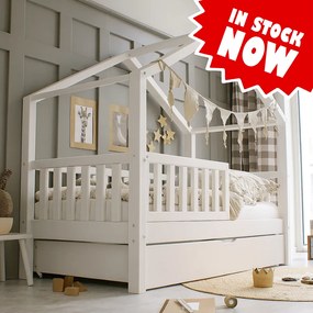 Housebed Plus with fence rail με δεύτερο κρεβάτι Λευκό - Bazaar