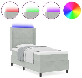 vidaXL Κρεβάτι Box Spring LED με Στρώμα Ανοιχτό γκρι 90 x 200 cm