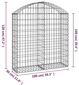 Συρματοκιβώτιο Τοξωτό 100x30x100/120εκ. από Γαλβανισμένο Χάλυβα - Ασήμι