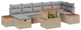 Σετ Καναπέ Κήπου με μαξιλάρι 8 pcs Μπεζ Πολυ ράταν