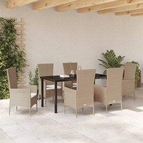 vidaXL Σετ Τραπεζαρίας Κήπου 7 Τεμαχίων με Μαξιλάρια Μπεζ Πολυ Ρατάν