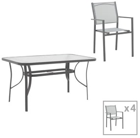 Dining table Ensure-Confidence set of 5 metal in anthracite shade120x70x70cm 120x70x70 εκ.