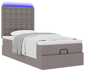 Οθωμανικό κρεβάτι με στρώμα &amp; LEDs Taupe 90x190cm ύφασμα - Μπεζ-Γκρι