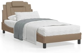 Κρεβάτι με Στρώμα Καπουτσίνο 90x190 εκ. από Συνθετικό. Δέρμα - Καφέ