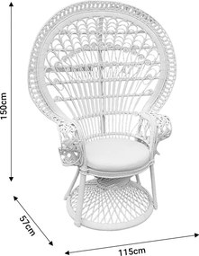 Πολυθρόνα Dorothy Inart με λευκό μαξιλάρι-λευκό rattan 115x57x150εκ