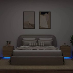 vidaXL Κομοδίνα με Φώτα LED 2 τεμ. Sonoma Δρυς από Επεξεργασμένο Ξύλο