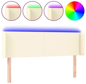vidaXL Κεφαλάρι Κρεβατιού LED Κρεμ 147x16x78/88εκ. από Συνθετικό Δέρμα