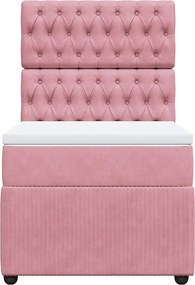 vidaXL Κρεβάτι Boxspring με Στρώμα Ροζ 90x200 εκ. Βελούδινο