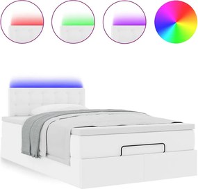 vidaXL Ottoman Κρεβάτι με στρώματα &amp; LED Καθαρό Λευκό Faux Leather