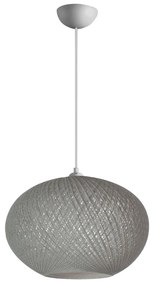 PENDANT CEILING LAMP  GREY OVAL-SHAPED SPHERE, KNITTED ROPE, INDOORS 40x40x70 εκ.