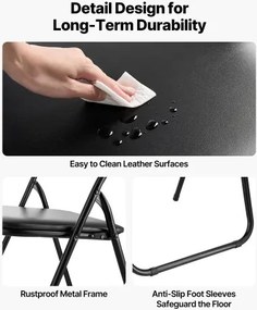 VEVOR 6 Pack Folding Chairs Portable Leather Chairs with Padded Cushion Black