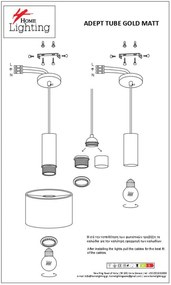 Φωτιστικό Οροφής  SE21-GM-4-3BL-MS1 ADEPT TUBE Gold Matt Pendant Black Metal Shade+ - 51W - 100W - 77-8635